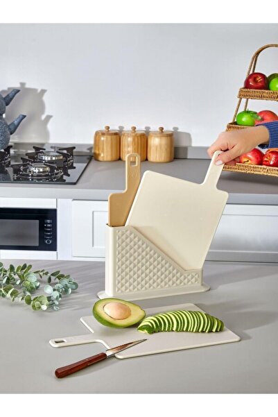 MOİ مجموعة ألواح تقطيع مكونة من 4 قطع مع حامل - لوح تقطيع متعدد الخبز والخضرو...