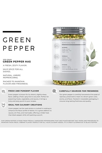 AWAFI MILL Green pepper| Premium Whole Green Peppercorns - Bottle of 100 gram / 3.5 Oz