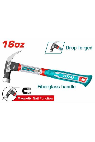 TOTAL 16OZ FibreGlass Handle, Dorp Forged , Claw Hammer 450G - THCH61016