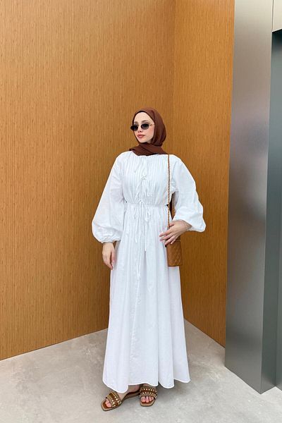 QUQA Ribbed Linen Dress - Ecru