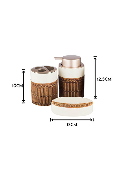 ABAREEK 4-Piece Ceramic Bathroom Set with Liquid Soap - Brown and White