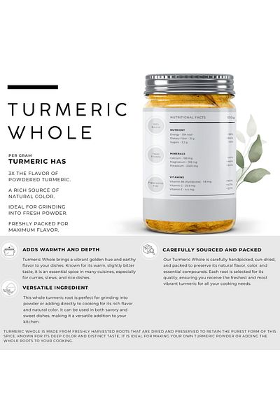 AWAFI MILL Dried Whole Turmeric | Dried Turmeric Root - Bottle of 100 gram / 3.5 Oz