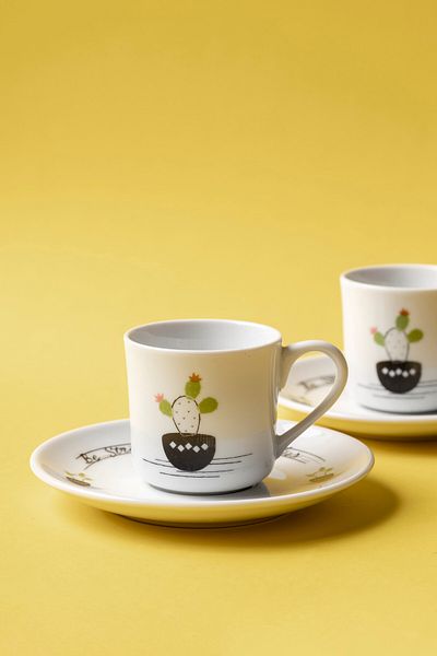 FH finehome Cactus Porcelain 4 Piece Set of 2 Cups