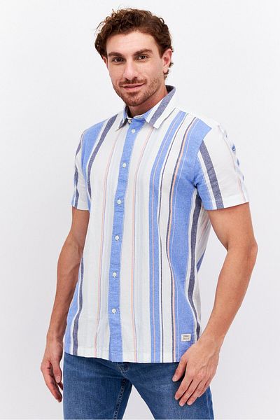 Esprit Men Regular Fit Stripe Short Sleeves Casual Shirt, Blue