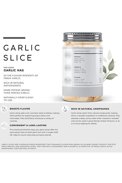 AWAFI MILL Dried Garlic Slices | Dehydrated Garlic Flakes - Bottle of 100 gram / 3.5 Oz