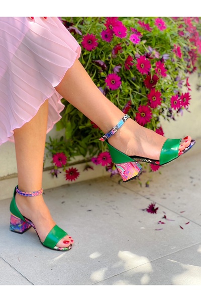 BERFONA SANDALE ELIZA DE PIELE VERDE CU DETAIL DEȘEPĂT DE ȘARPE