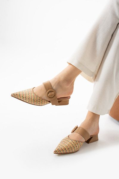 Extra Shoes İstanbul Beige Straw Belt Detailed Women's Slippers