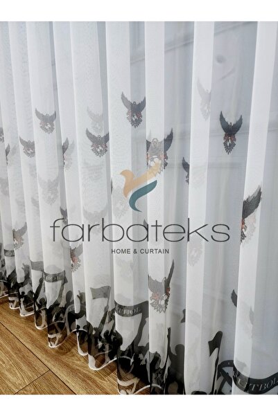 farbateks Bjk Karakartal Fan Black White 3 Layer Pleated Tulle Curtain