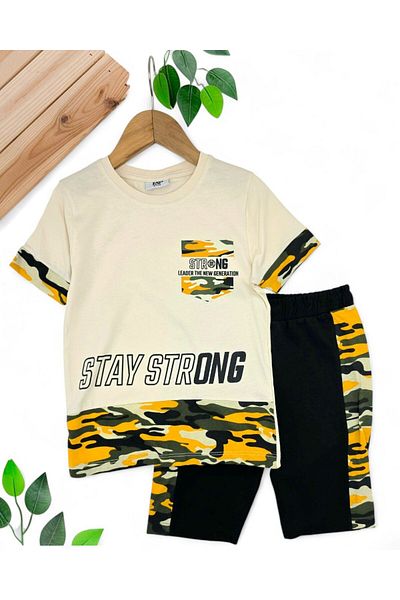 voyyo kids baby Boy's Camouflage Patterned 5-6-7-8-9 Years Old Summer Shorts Suit