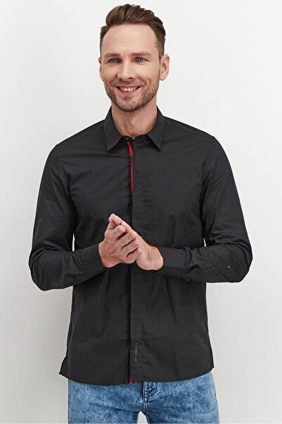 Antony Morato Men Straight Fit Solid Long Sleeves Casual Shirt, Black