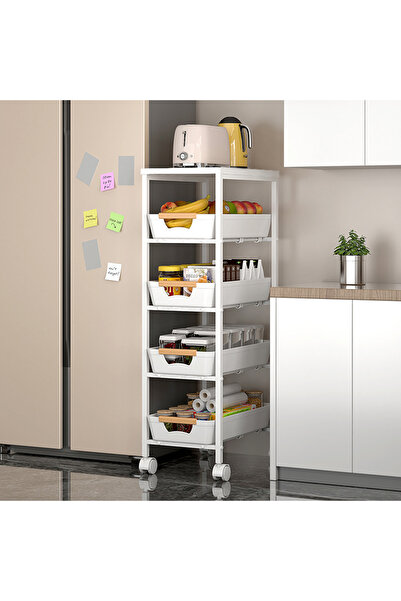 Viyogo Slim portable stand with 5 levels, 4 retractable shelves and 1 MDF shelf, 360° rotatable, white