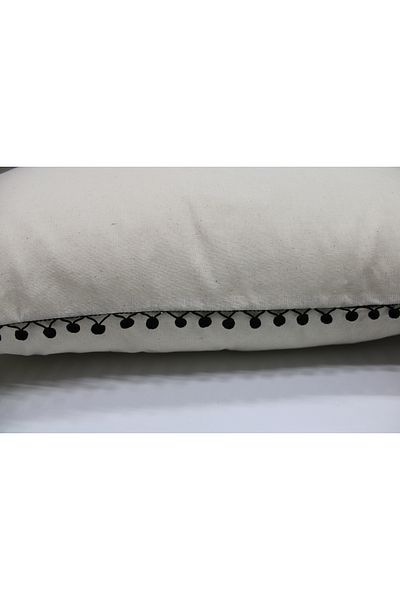 LILYUM 100% Cotton Beige Raw Linen Pillow Case 50X70 – Black Pompom Detailed