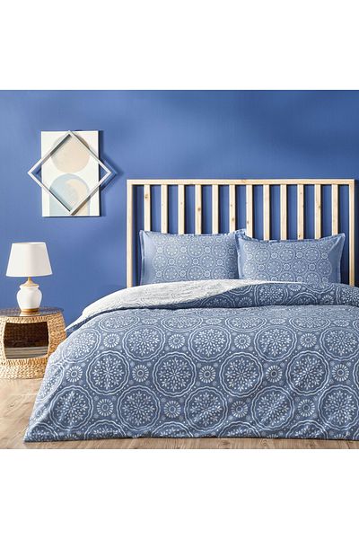 Linens Allday Tuiren - Set cuvertură dublă din satin de bumbac albastru