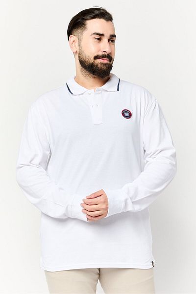 PAUL FRANK Men Regular Fit Graphic Print Long Sleeve Polo Shirt, White