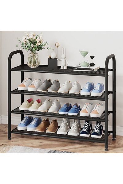 Viyogo Metal shoe rack, 4 levels, 60 (L) x 28 (w) x 75 (H) cm, black