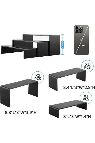 Generic Black Acrylic Display Stand, 3 Tier Set of 2 (6 Pieces) Acrylic Shelves Organizer Display Stand