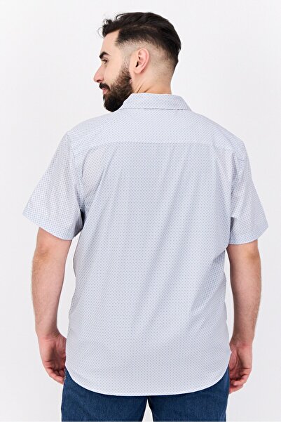 Kenneth Cole Men Spread Collar Short Sleeve Polka Dots Casual Shirt, Light Blue