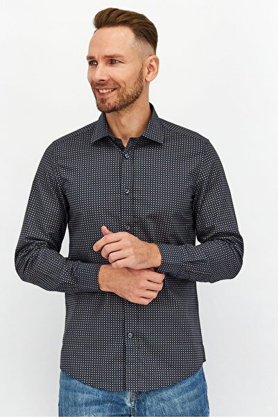 Antony Morato Men Regular Fit Printed Long Sleeves Casual Shirt, Blue Ink