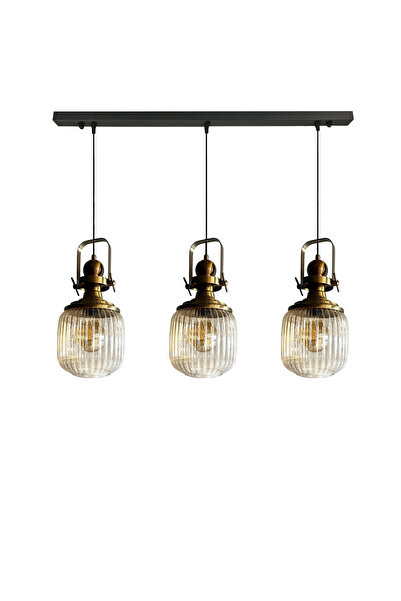 Bamyum Üçlü Mopa Cam Bal Rengi Tekli Avize Eskitme Başlık Retro Sarkıt Lamba Restoran Salon Aydınlatma