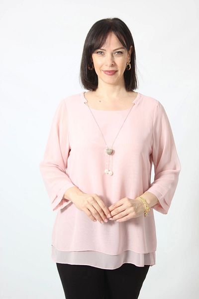 Moda Berray 1934 Necklace Chiffon Plus Size Stylish Blouse Light Pink