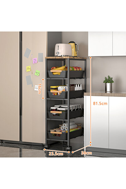 Viyogo Slim portable stand with 5 levels, 4 retractable shelves and 1 MDF shelf, black