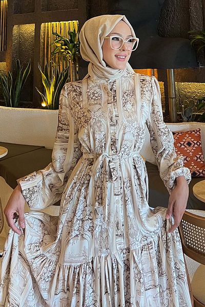 giyze Φόρεμα Hijab με σχέδιο Μπεζ 507