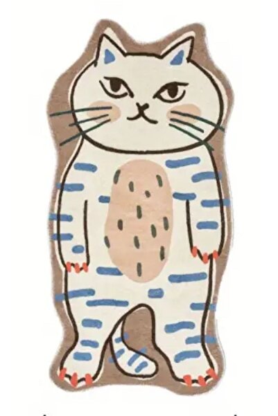 Rugs Modern Halı Lina Koleksiyonu Mavi Çizgili Ayakta Kedi Desenli Modern Dekoratif Halı lina60