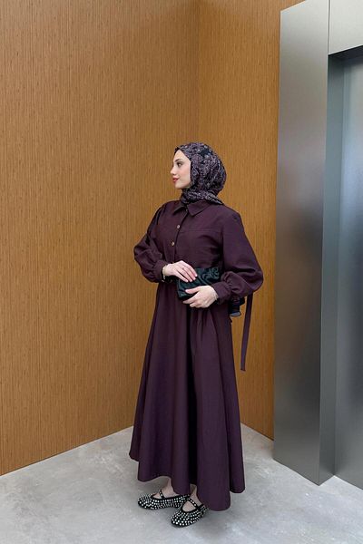 QUQA Jacketed Linen Dress - Burgundy