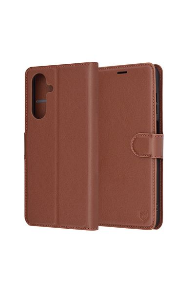 SKYDDAR INNOVATION Husă pentru Samsung Galaxy A26 5G, portofel din piele, tip carte, cu portofel interior, maro, set de autocolante