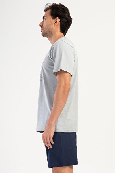 VİENETTA Costum de pijama pentru bărbați cu mânecă scurtă, gri, 100% BUMBAC C1T3N1O504