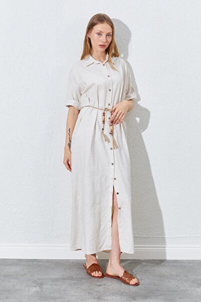 TENA Γυναικείο Φυσικό Διπλό Μακρύ Φόρεμα με Μανικετόκουμπα