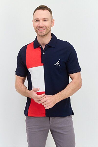 Nautica Men Regular Fit Embroidered Logo Short Sleeves Polo, Navy