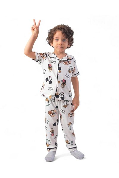 voyyo kids baby Boy's Mixed Cartoon Character Printed Double-Breasted Collar Summer Nightgown Pajama Set