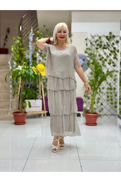 Punta Otantik Yg2060 Italian Silk Dress Mink