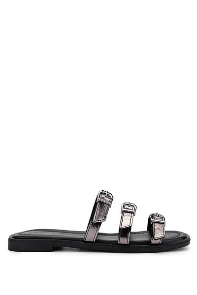 Tamer Tanca Women's Genuine Leather Black/Anthracite Flat Slippers