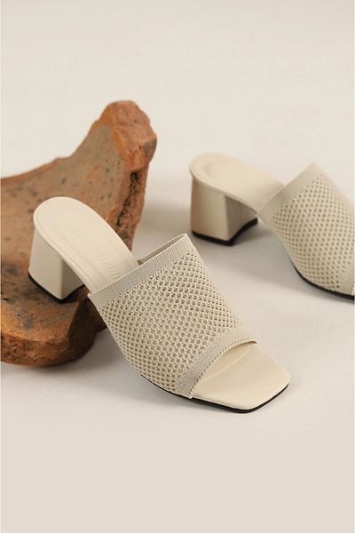 Firibu Stoned Transparent Women's Heeled Stone Banded 3 Piping Slippers Shoes