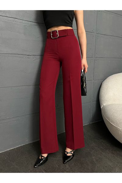Leo Ferre Burgundy Belted Palazzo Trousers