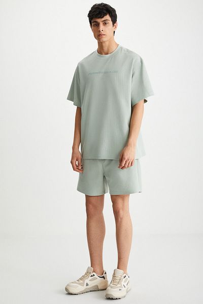 GRIMELANGE RAMADANP012 Pánské 100% bavlněné vafle Mint Green Shorts