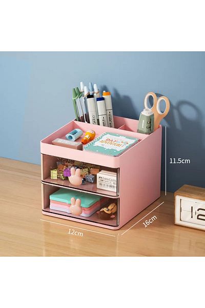 Choice Pink Small Desk Organizer With Drawer, Office Desktop Storage Box, Makeup Organizer, Business Card/P