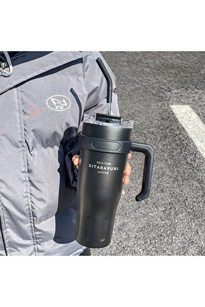 Choice كوب ماء أسود كبير السعة 1.5 لتر، كوب عازل للسيارة 38.55 أونصة، كوب بسي...