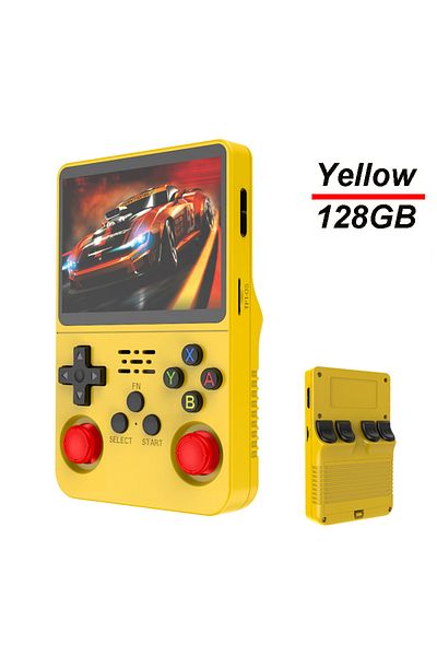 Choice Yellow 128G R36S Retro Handheld Video Game Console ARKOS System 3.5 Inch IPS Screen Classic Portable