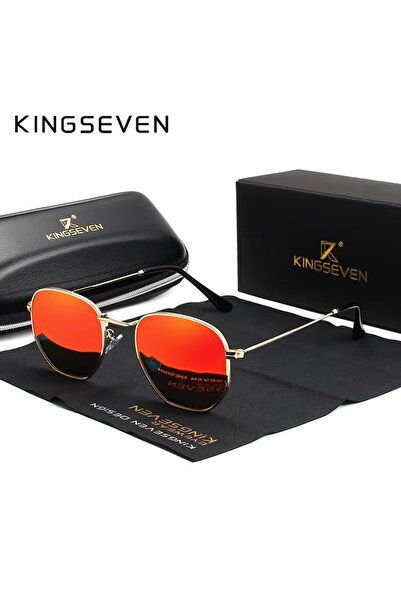 Choice نظارات شمسية KINGSEVEN سداسية أنيقة باللونين الذهبي والأحمر للنساء/الر...