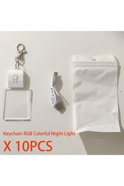 IWP USB Charging PURPLE 10Pcs Led 3D Blank Acrylic Keychain RGB Colorful Night Light Key Pendant Lamp Ch