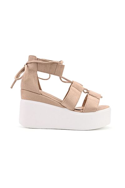 Tmall Sandale de dama,Cu platforma,Din Piele Ecologica Intoarsa,SA12,Bej
