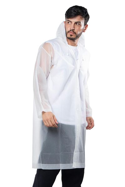 By Marine Women's Men's Raincoat Hooded Snap Fastener Eva White Raincoat Bymmrc881r02