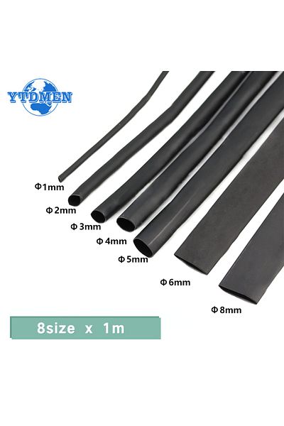 YTDMEN 8 Meter/set Heat Shrink Tubing 1/2/3/4/5/6/8mm 2:1 Black Insulation Shrink Wrapping Heat Shrink f...