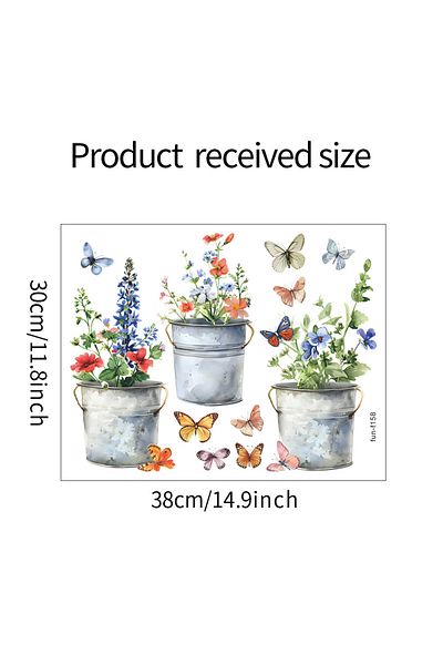 Choice 30X38CM 1PCS Art Iron Bucket Flower Pot Butterfly Glass Doors and Windows Home Beautify Window Stick