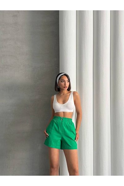 Bleu Petite Green Color Elastic Women's Gabardine Shorts