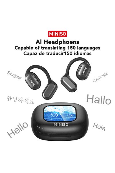 Choice Black MINISO X30 Wireless Headphones Bluetooth Translation Earbuds Chat Headset Office Travel,real-t
