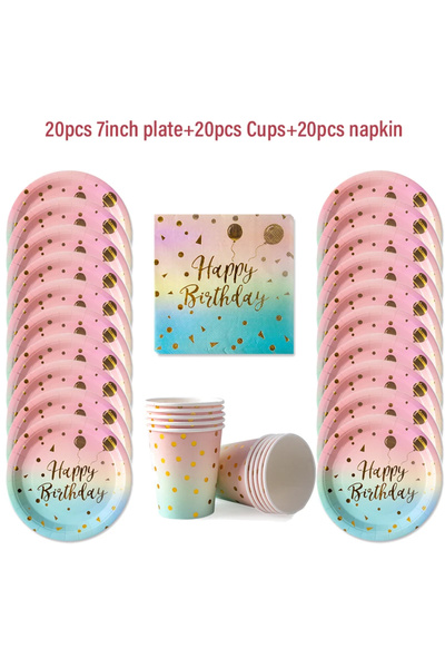 choice2 60pcs set B Pastel Rainbow Party Birthday Disposable Tableware Gold D...